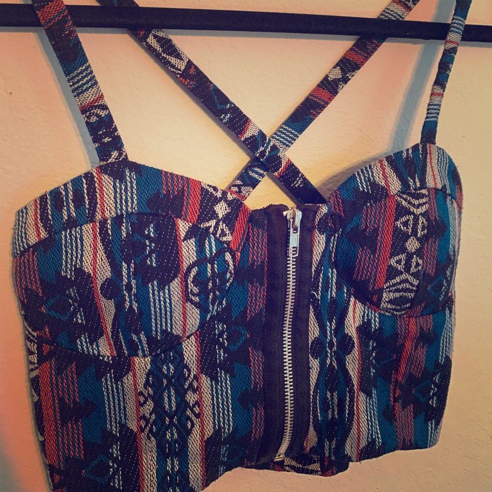 Aztec pattern zipper crop top